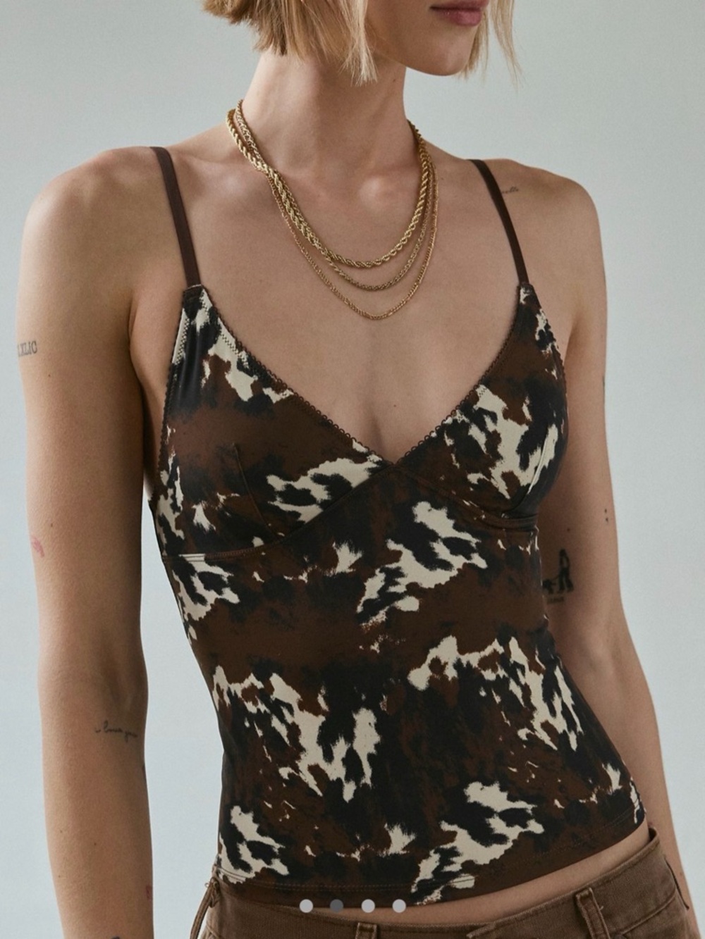 Urban Outfitters Brown & White Cowhide V-Neck Cami
